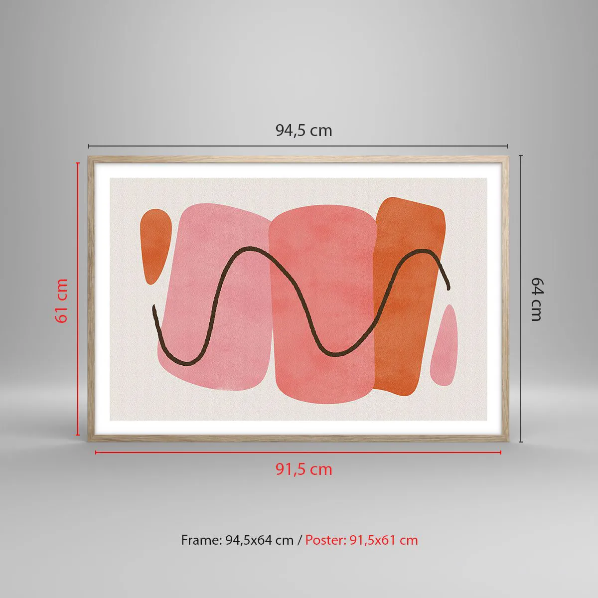 Poster in einem Rahmen aus heller Eiche - Sanfte Bewegung der Formen - 91x61 cm