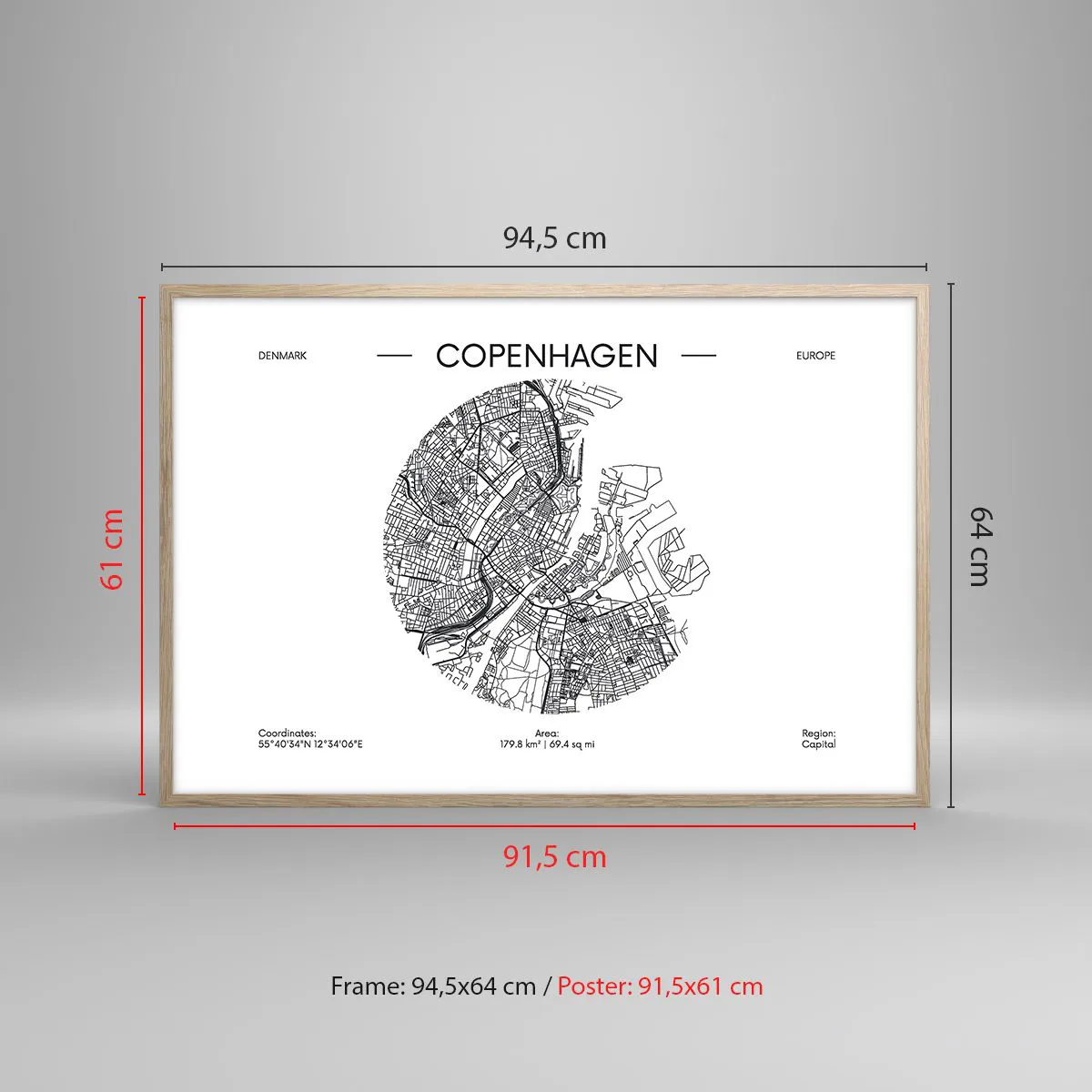 Affisch i ram av ljusek - Köpenhamns anatomi - 91x61 cm