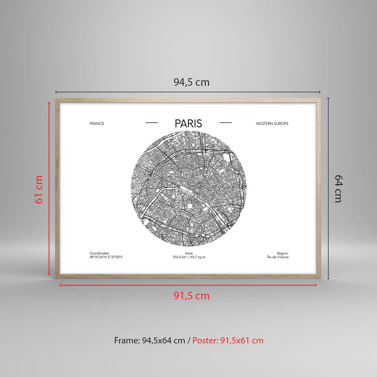 Plakát v rámu světlý dub - Anatomie Paříže - 91x61 cm