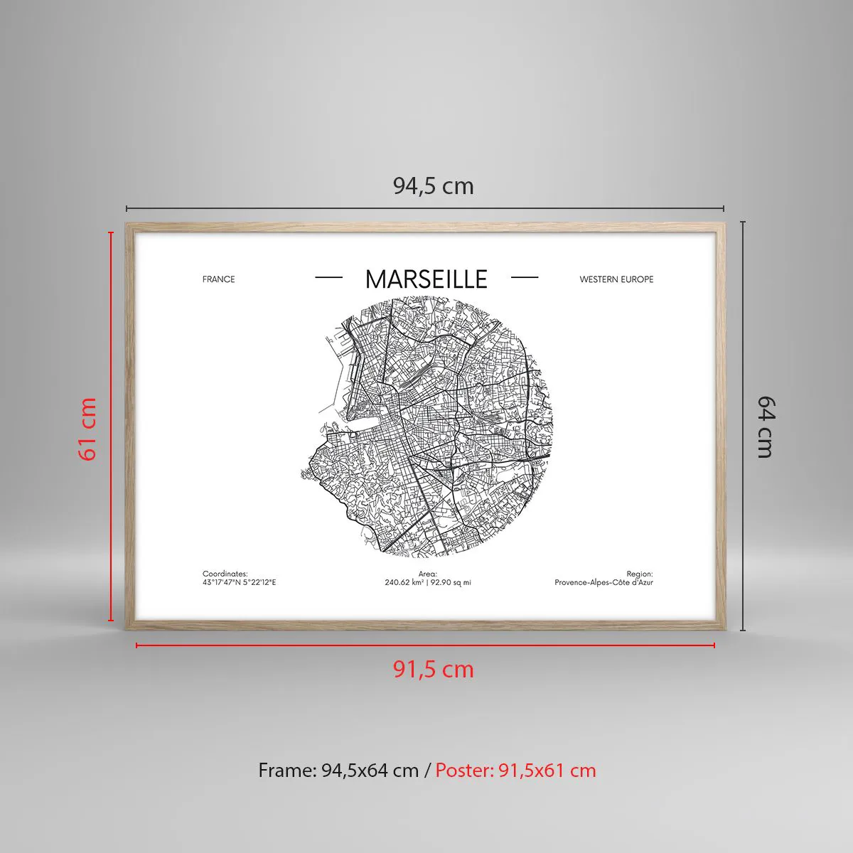 Affiche dans un chêne clair - Poster - Anatomie de Marseille - 91x61 cm