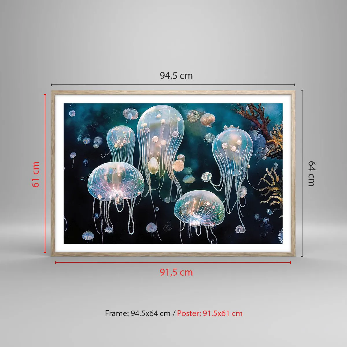Poster în ramă de stejar deschis - Balul subacvatic - 91x61 cm