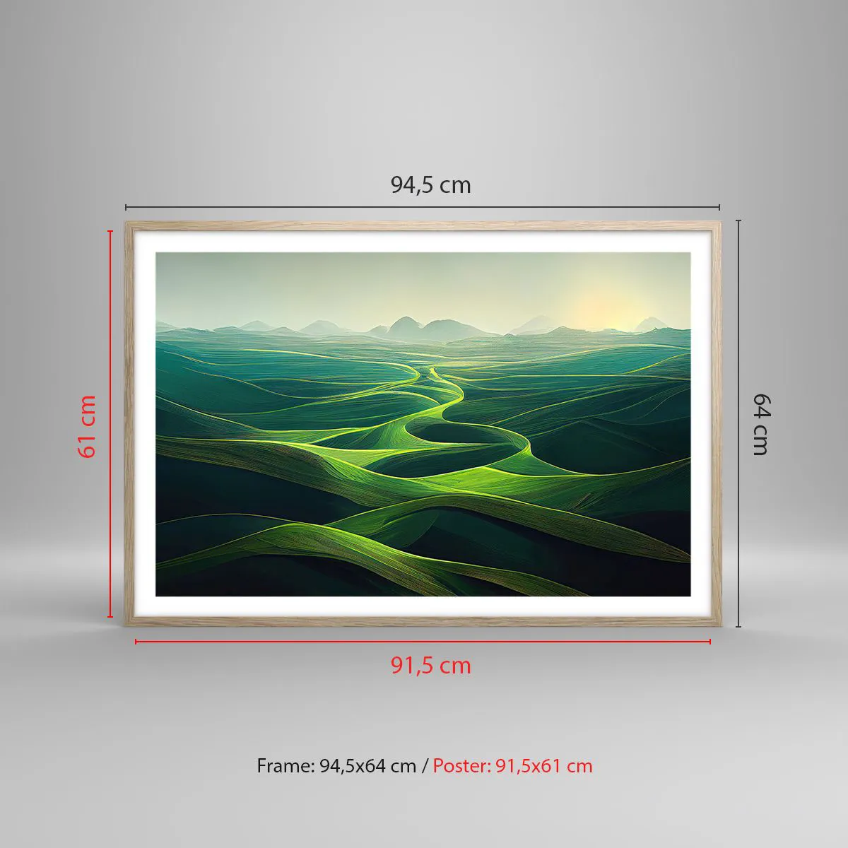 Poster in light oak frame - In Green Valleys - 91x61 cm