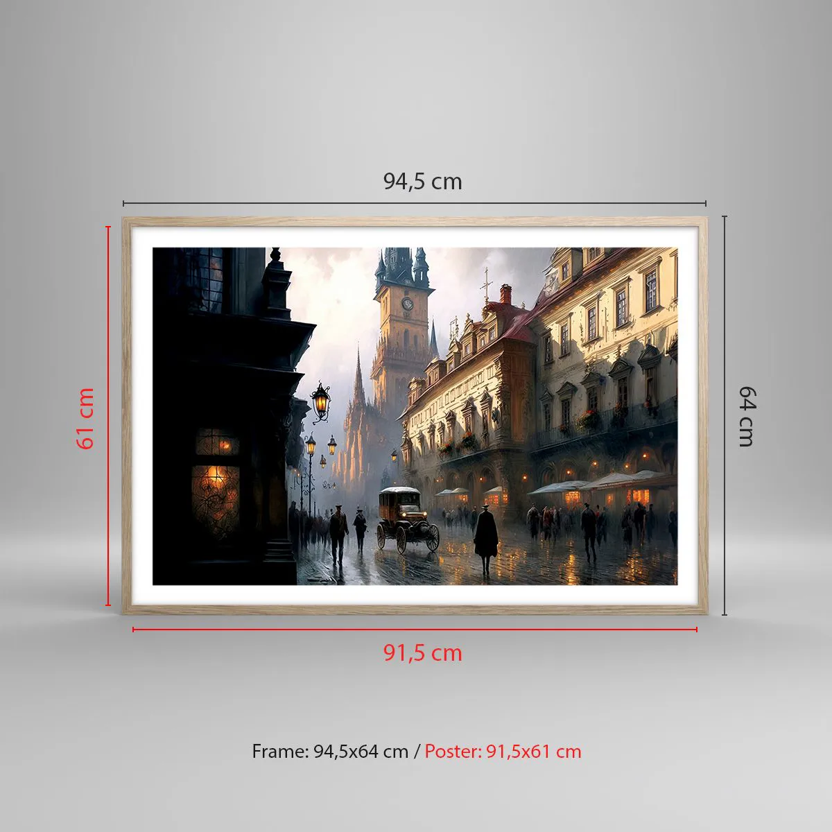 Poster in einem Rahmen aus heller Eiche - Charme eines Prager Abends - 91x61 cm