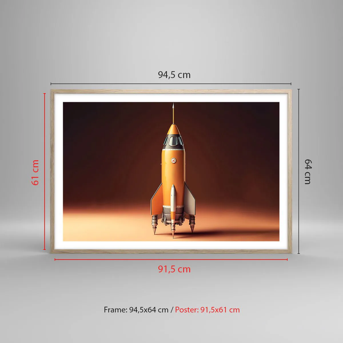 Plakat i ramme af lyst egetræ - Det begynder med en drøm - 91x61 cm