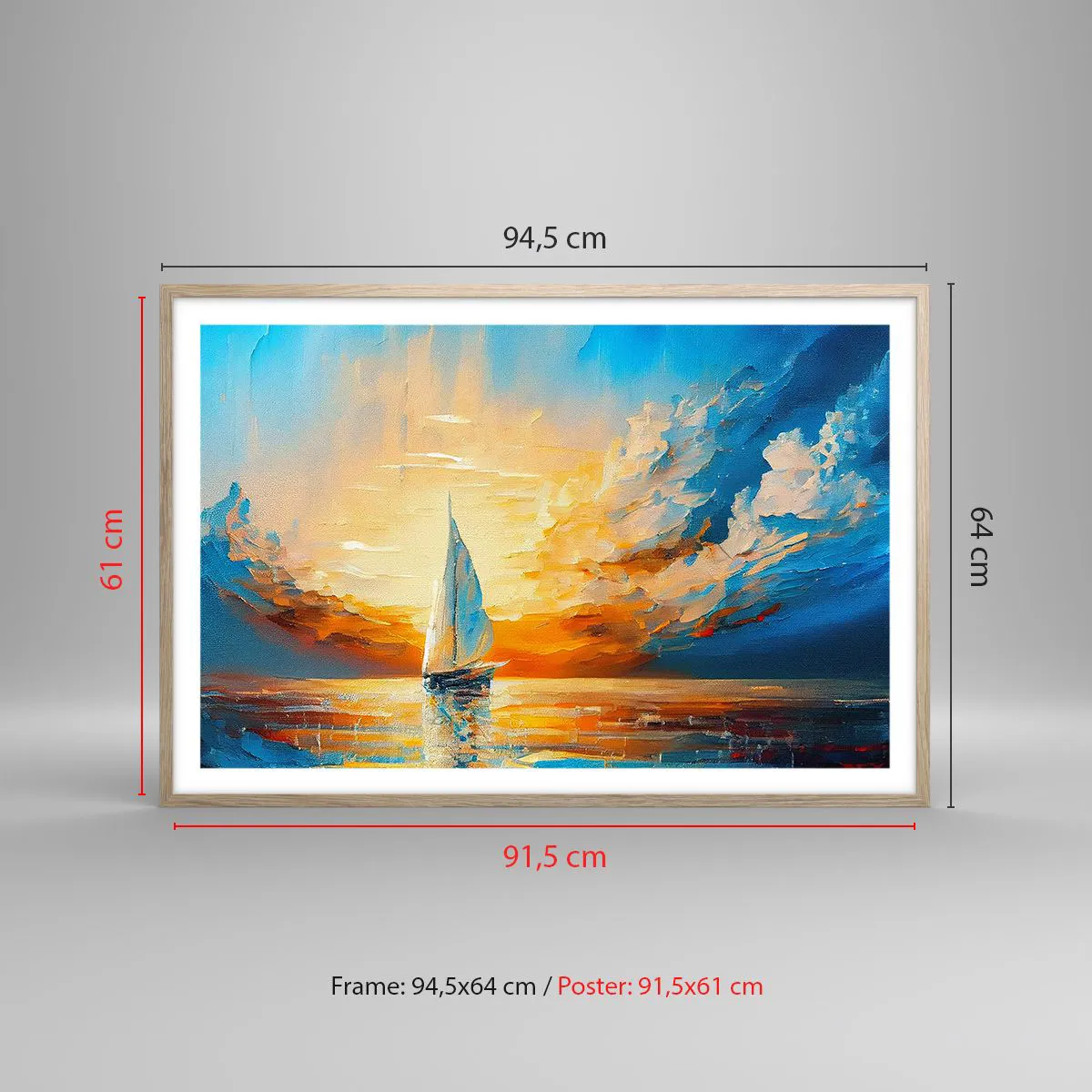 Poster in cornice rovere chiaro - Navigando nell'oro - 91x61 cm