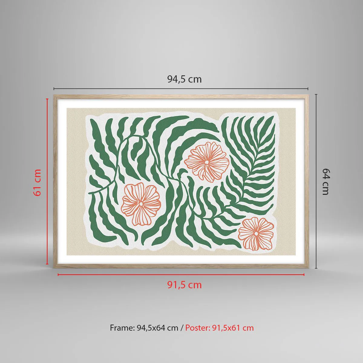 Poster in einem Rahmen aus heller Eiche - Aufgeblüht in Grün - 91x61 cm