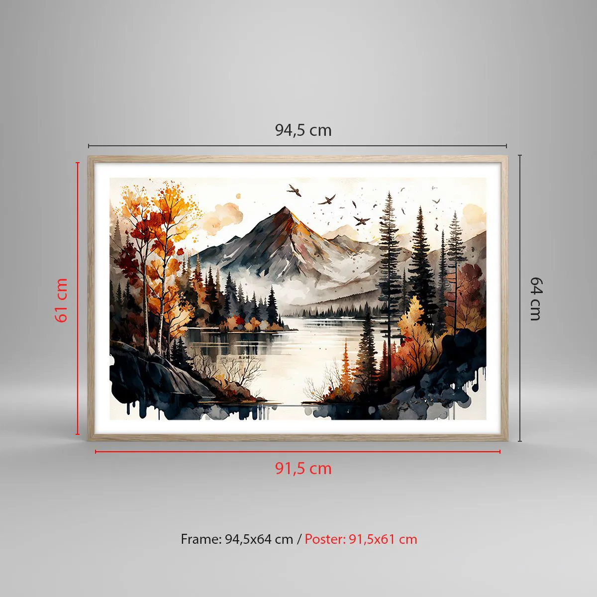 Poster în ramă de stejar deschis - Toamna de aur în munți - 91x61 cm