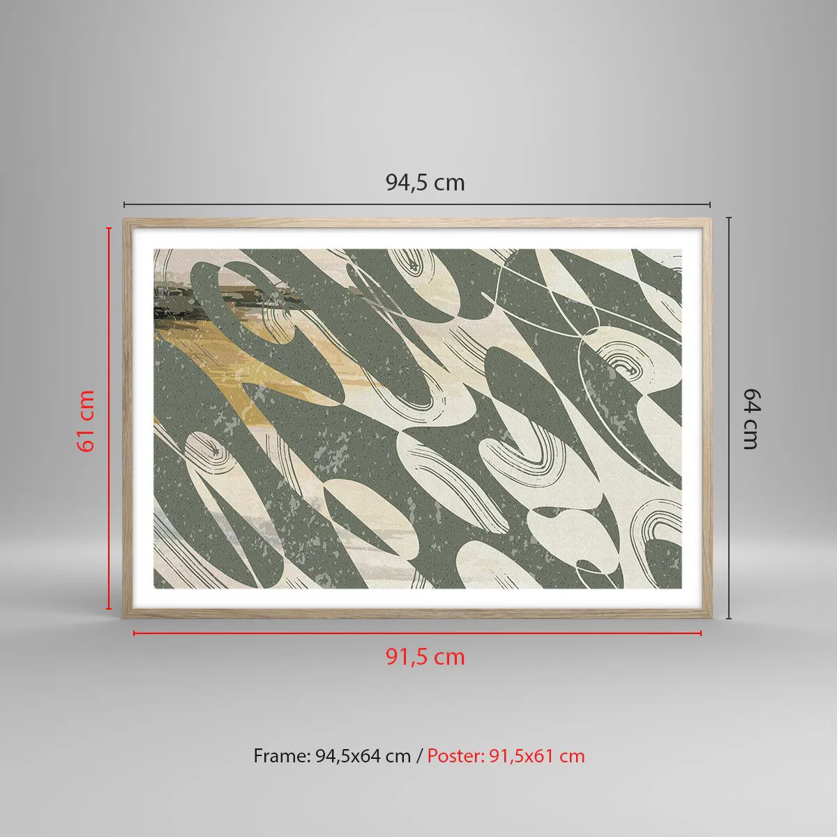 Een poster in een licht eiken lijst - Ritmische abstractie - 91x61 cm