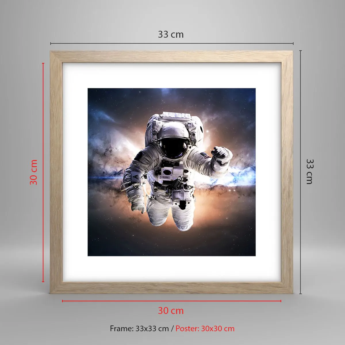 Een poster in een licht eiken lijst - Groeten vanuit de ruimte - 30x30 cm