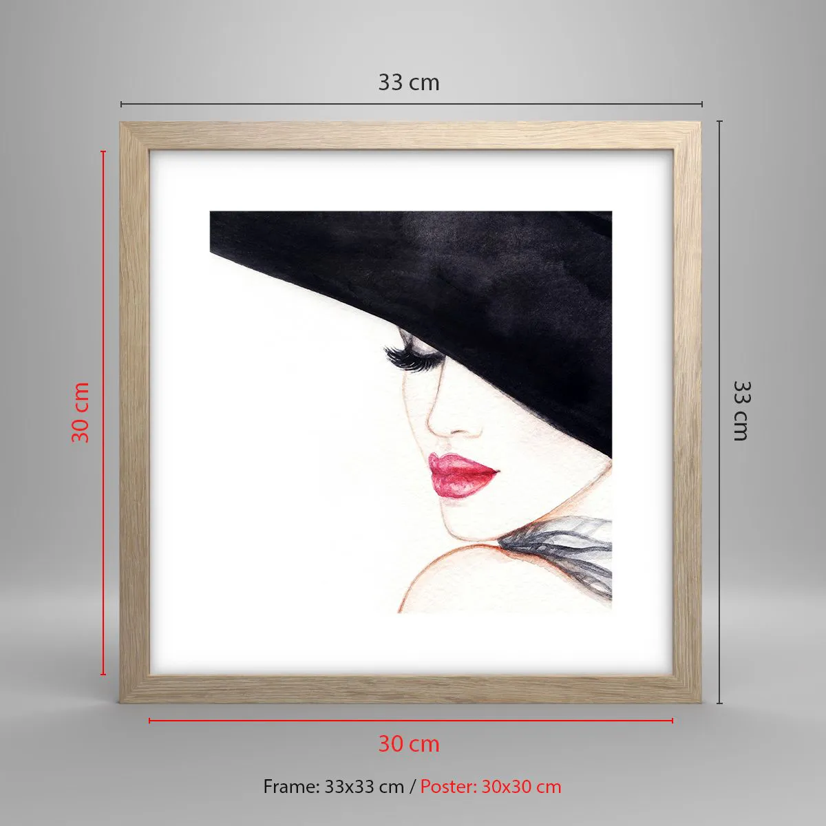 Plakat i ramme af lyst egetræ - Elegance og sensualitet - 30x30 cm