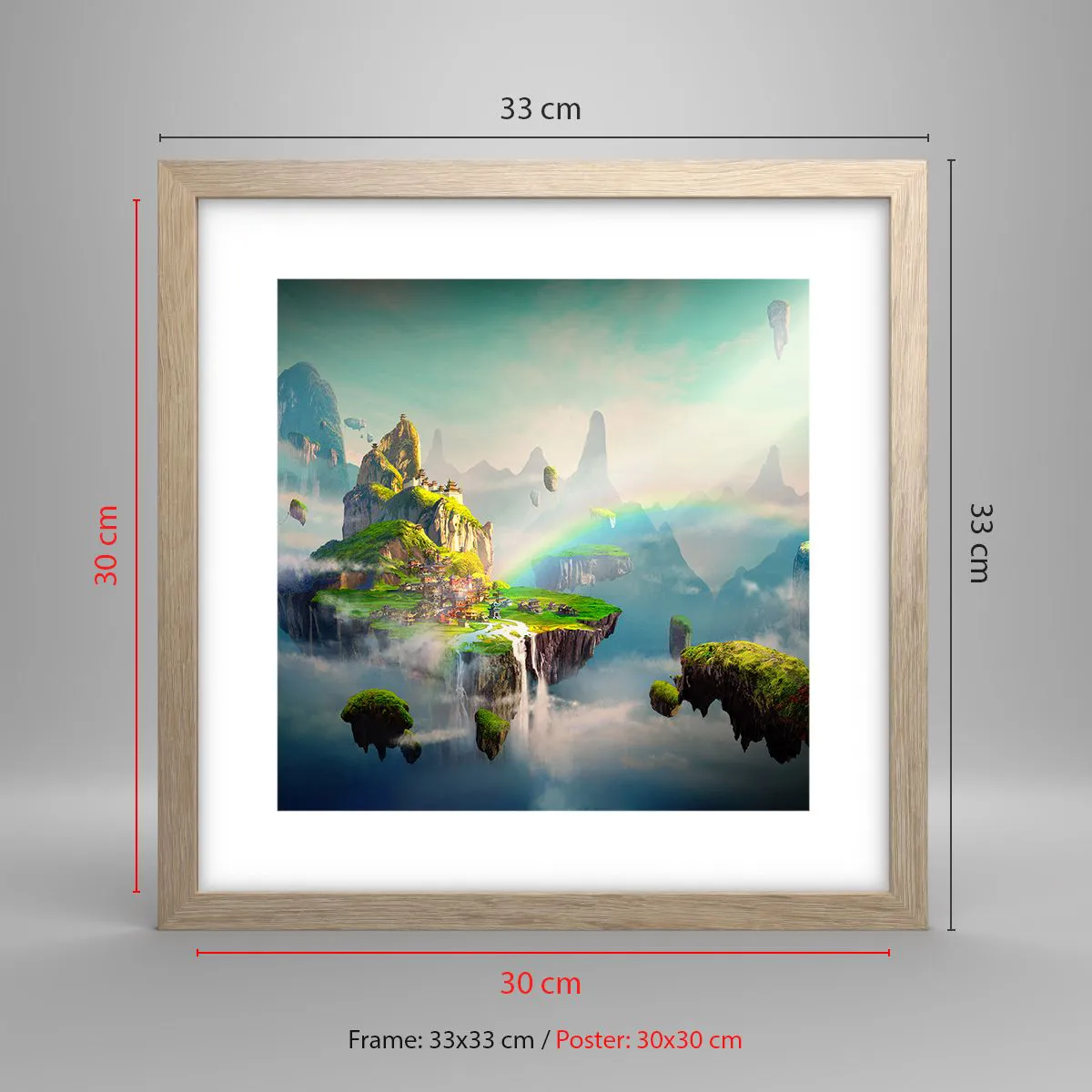 Plakat i ramme af lyst egetræ - Midden - lykkelige øer - 30x30 cm