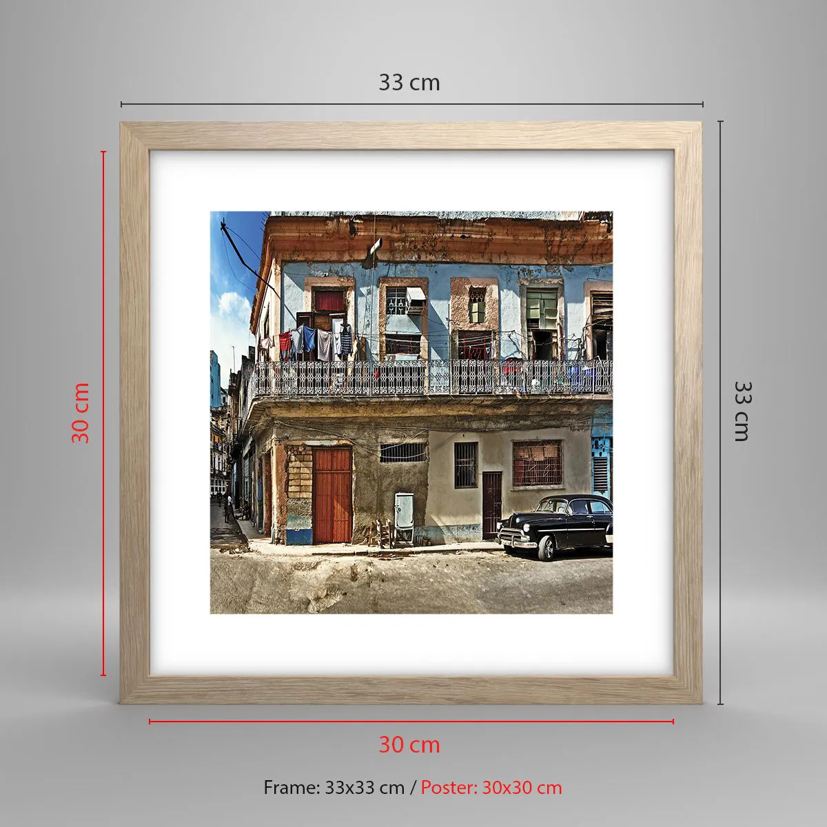 Plakat w ramie jasny dąb - Hawańskie klimaty - 30x30 cm