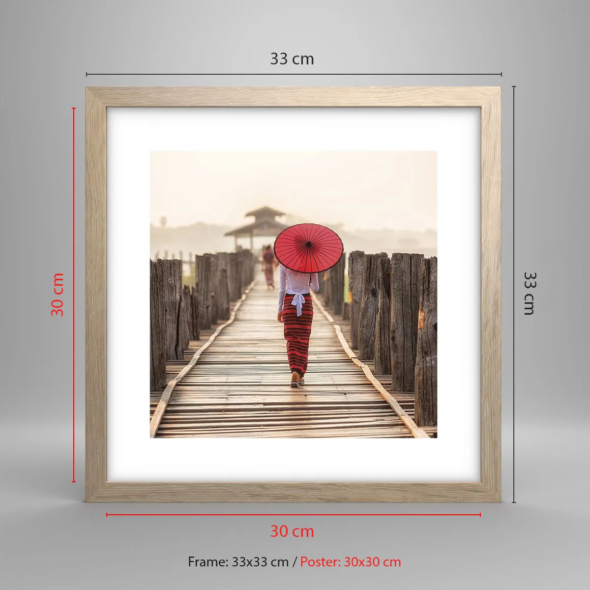 Poster in light oak frame - On an Old Bridge - 30x30 cm