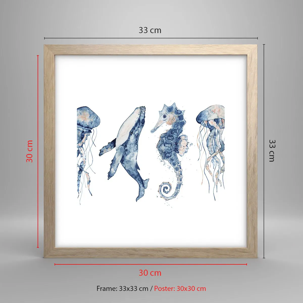 Plakát v rámu světlý dub - Mořská divočina - 30x30 cm