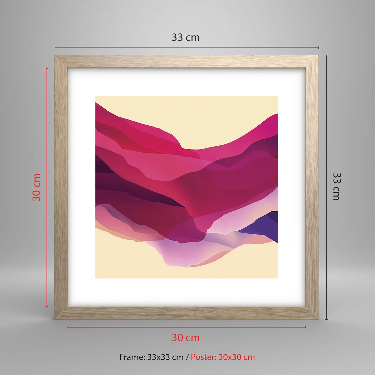 Plagát v ráme zo svetlého duba - Fialové vlny - 30x30 cm