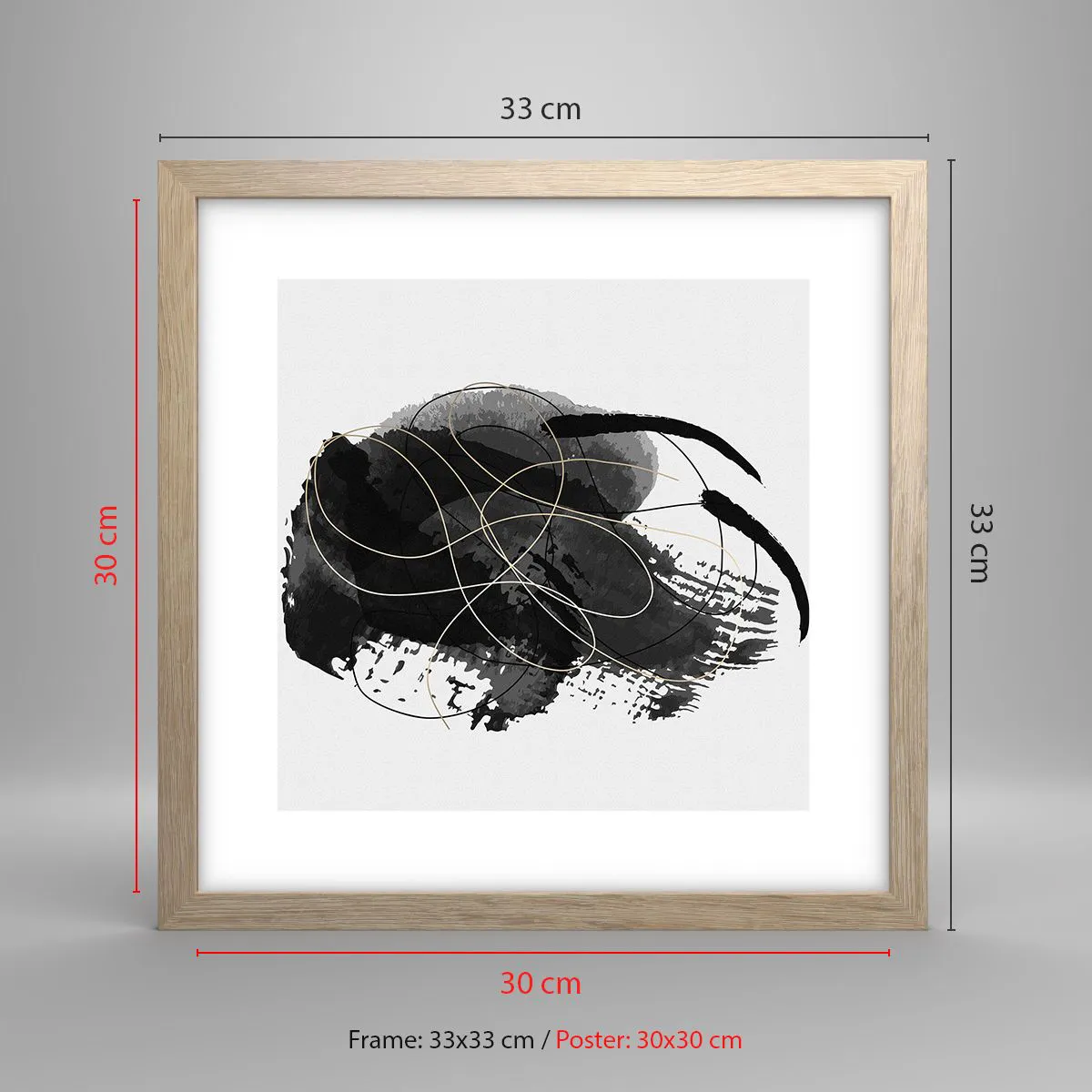 Plakat i ramme af lyst egetræ - Kom frem fra det sorte - 30x30 cm