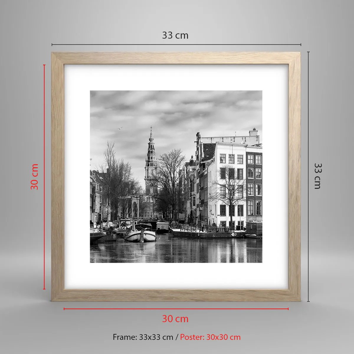 Poster in einem Rahmen aus heller Eiche - Amsterdamer Atmosphäre - 30x30 cm