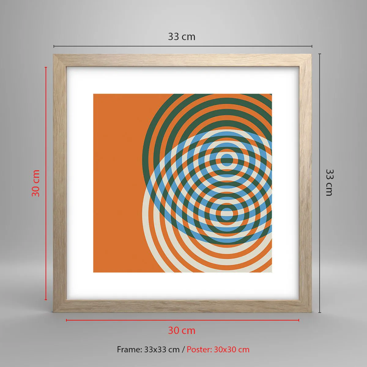 Plagát v ráme zo svetlého duba - Abstraktná kruhová variácia - 30x30 cm
