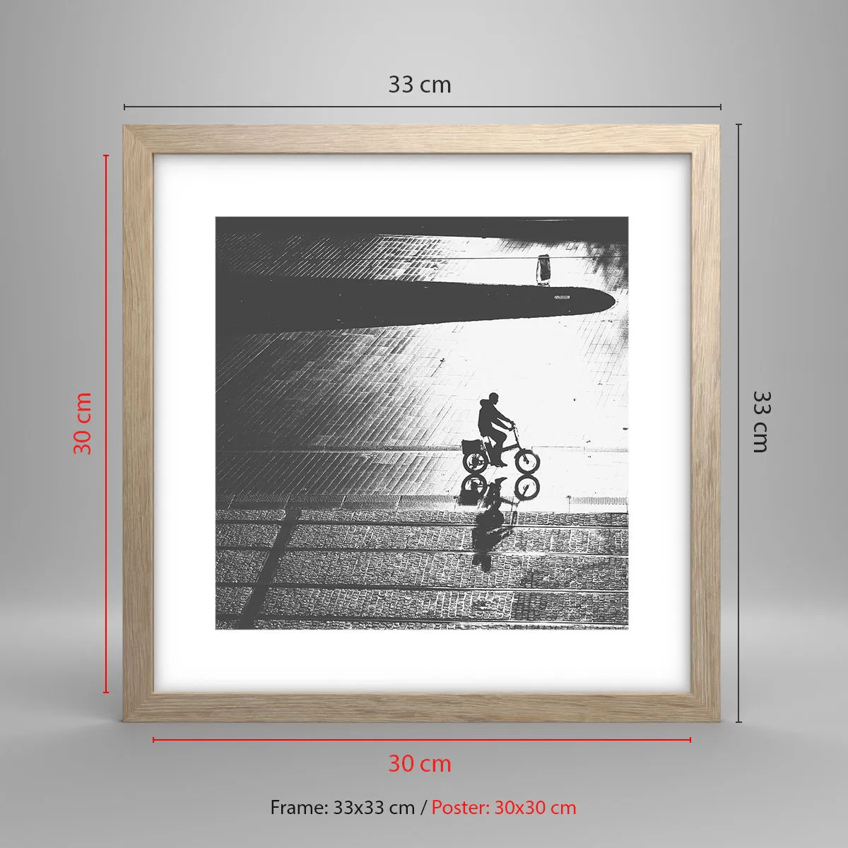 Poster in einem Rahmen aus heller Eiche - Vor sich hin durch die Stadt - 30x30 cm