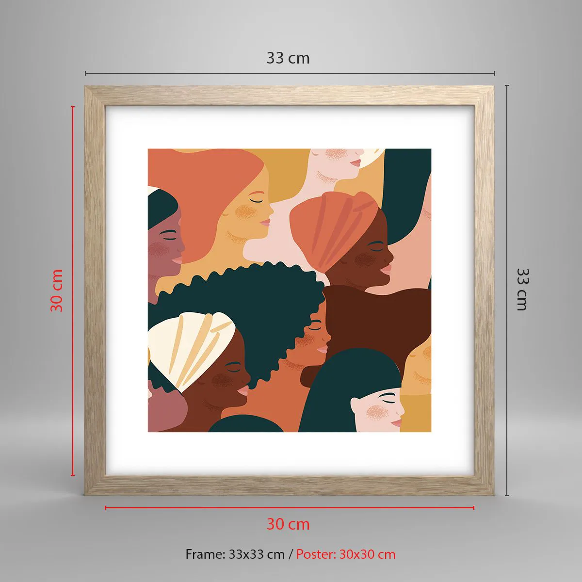 Een poster in een licht eiken lijst - Alleen vrouwelijkheid - 30x30 cm