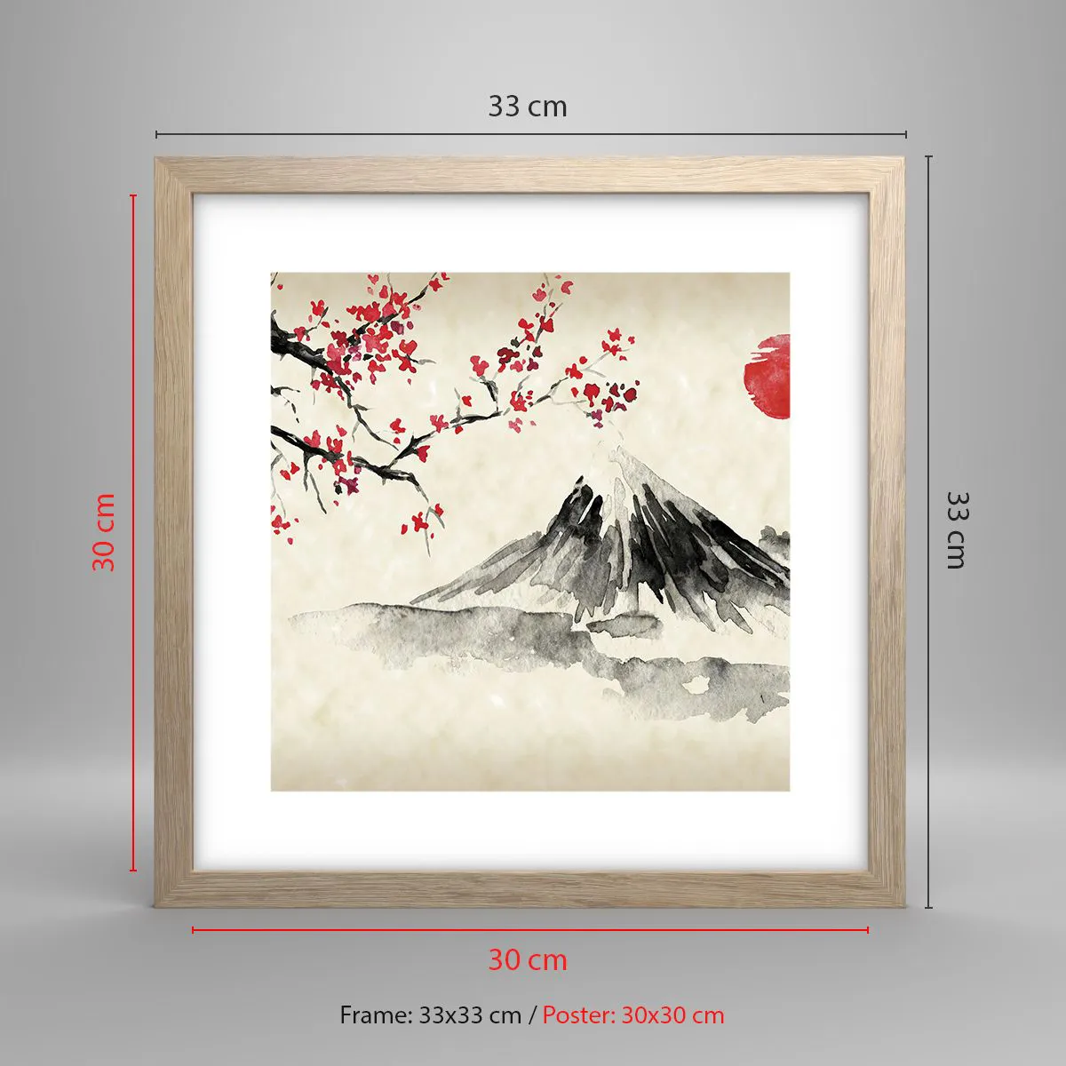 Poster in einem Rahmen aus heller Eiche - Liebe Japan - 30x30 cm