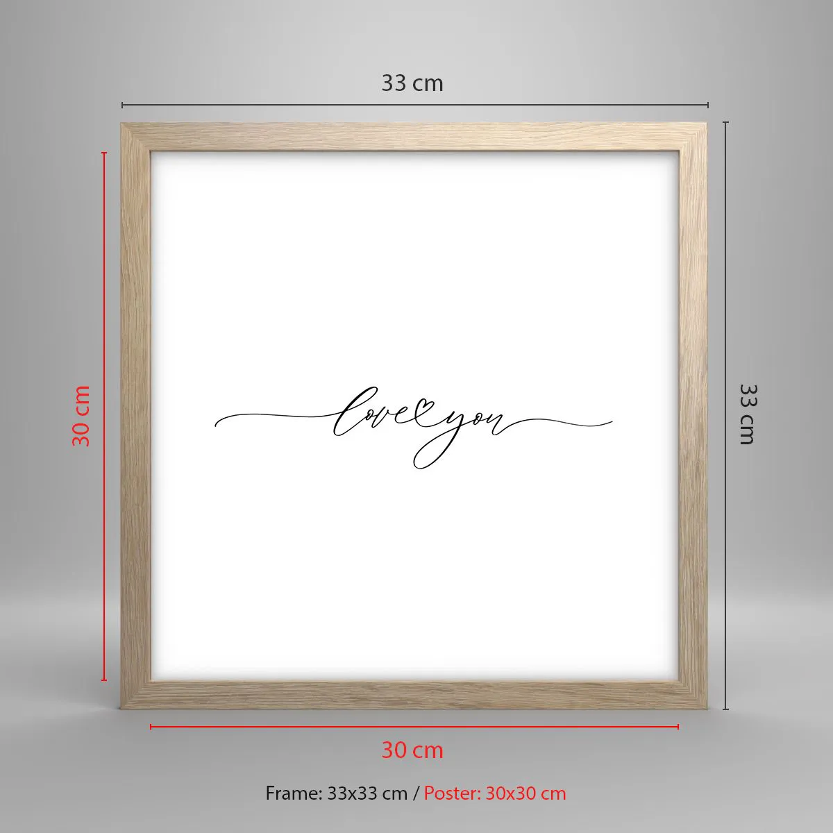 Poster in einem Rahmen aus heller Eiche - Schwarz auf weiß - 30x30 cm