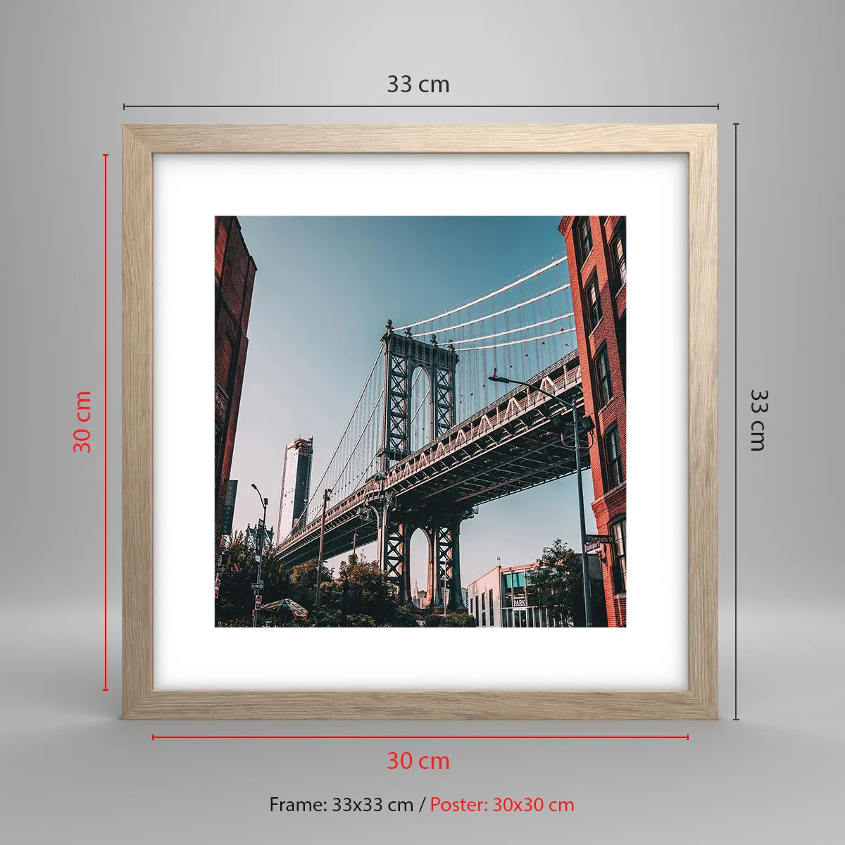 Poszter világos tölgy keretben - A város hullámai fölött - 30x30 cm