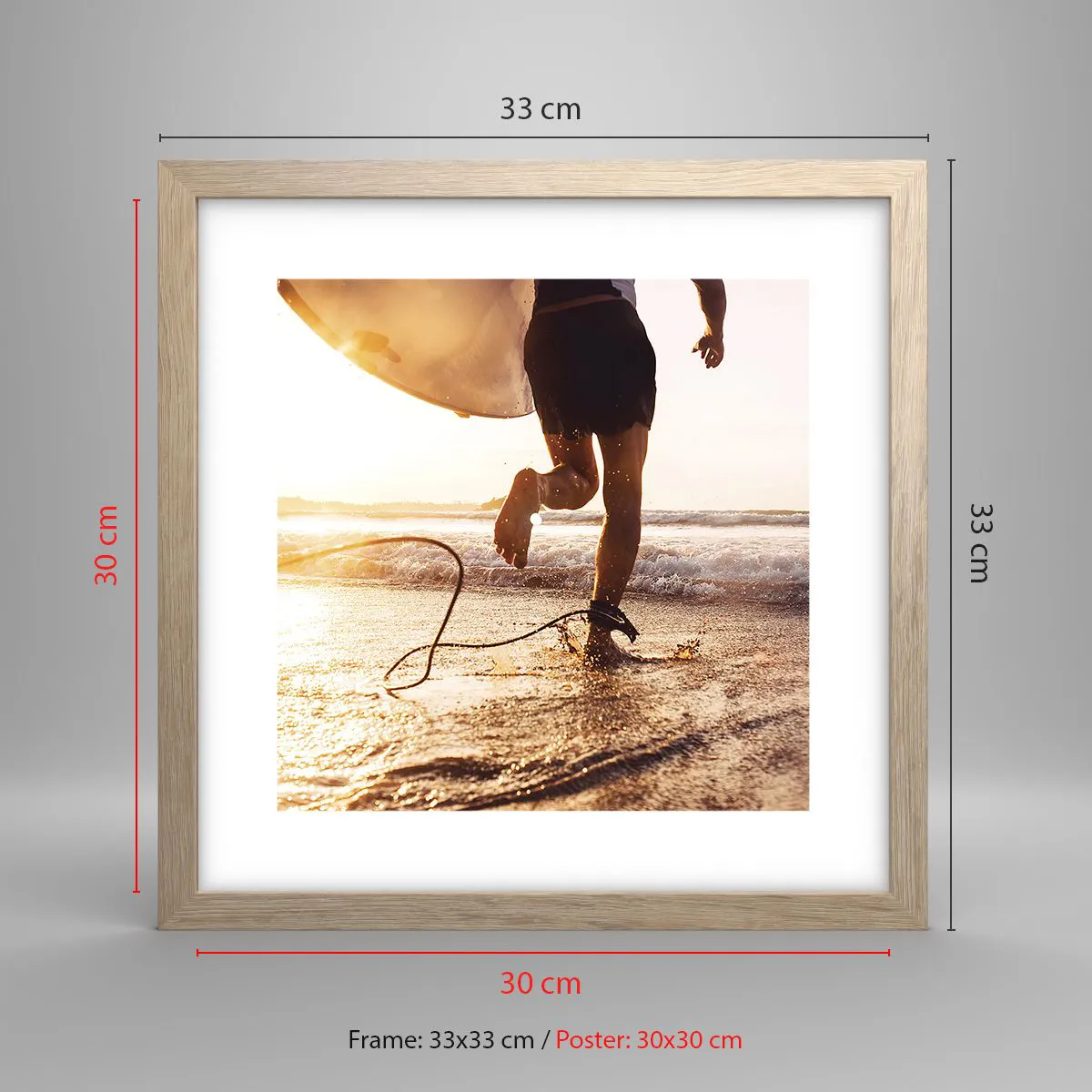 Affiche dans un chêne clair - Poster - A la rencontre des vagues - 30x30 cm