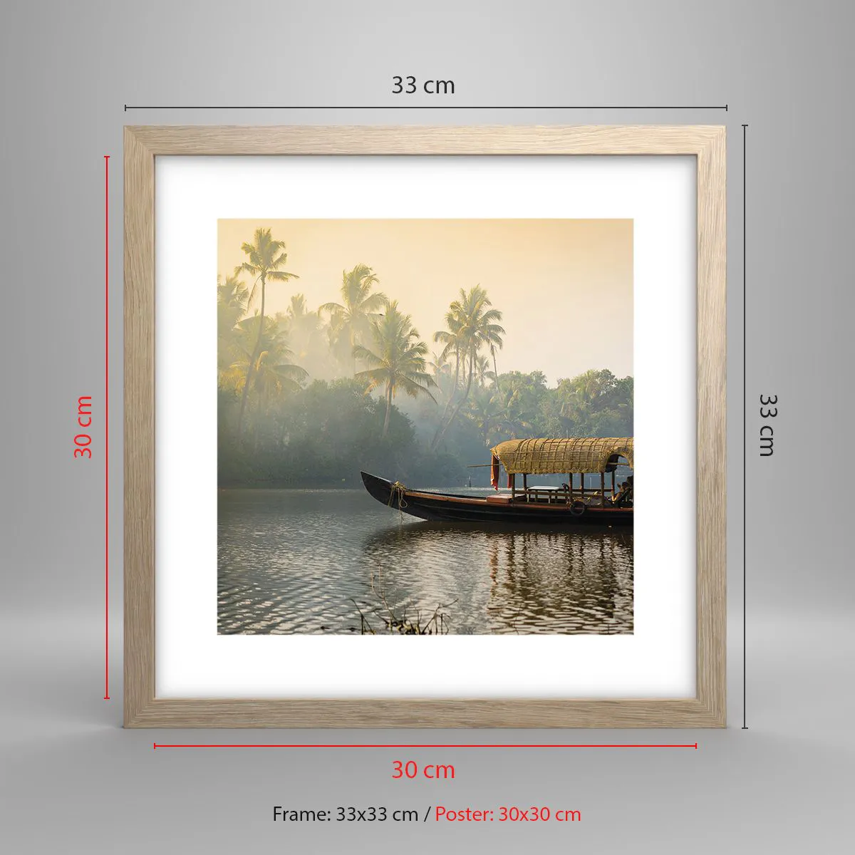 Plakat i ramme af lyst egetræ - Hus ved floden - 30x30 cm