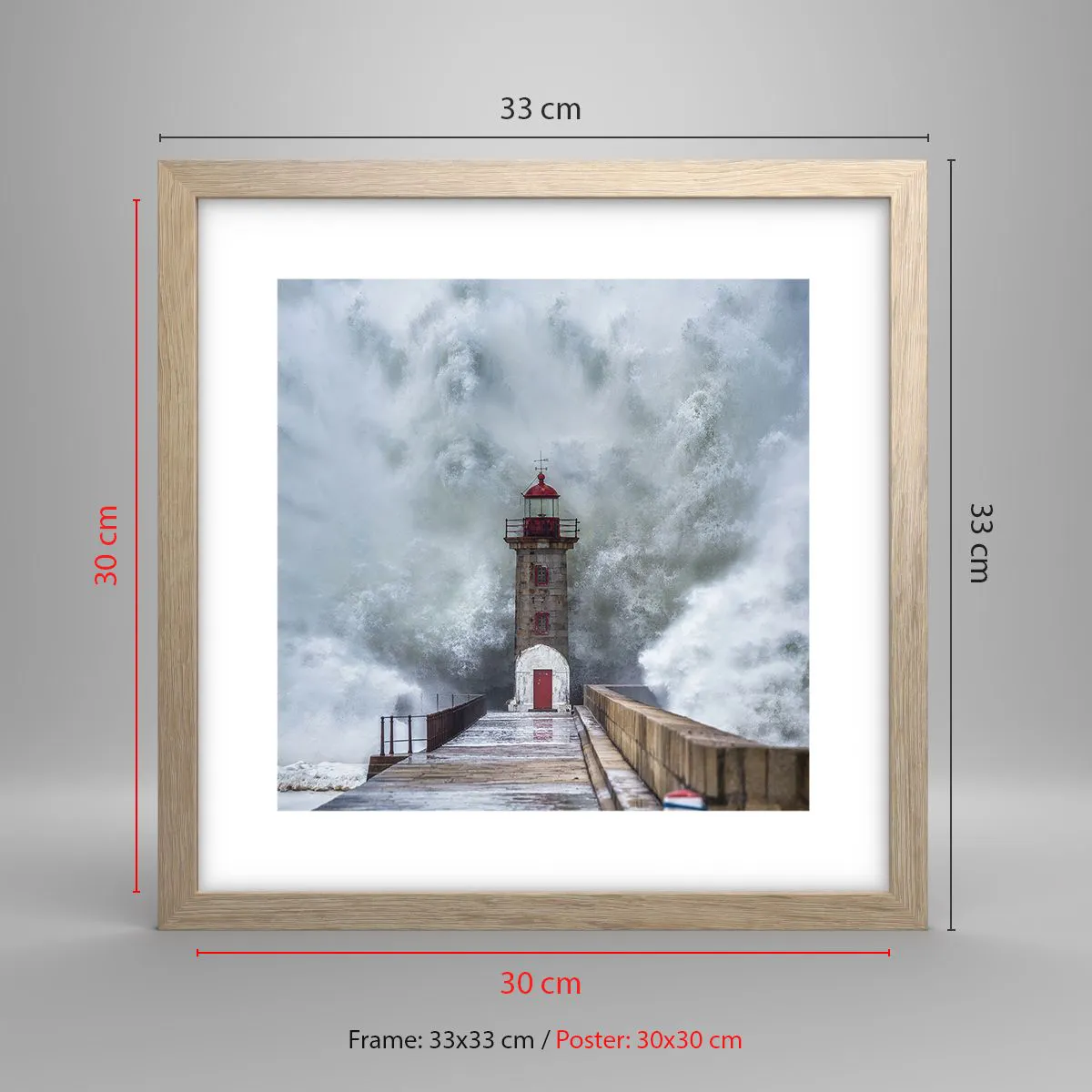 Póster en marco roble claro - El rugido de las aguas, la fuerza del viento - 30x30 cm
