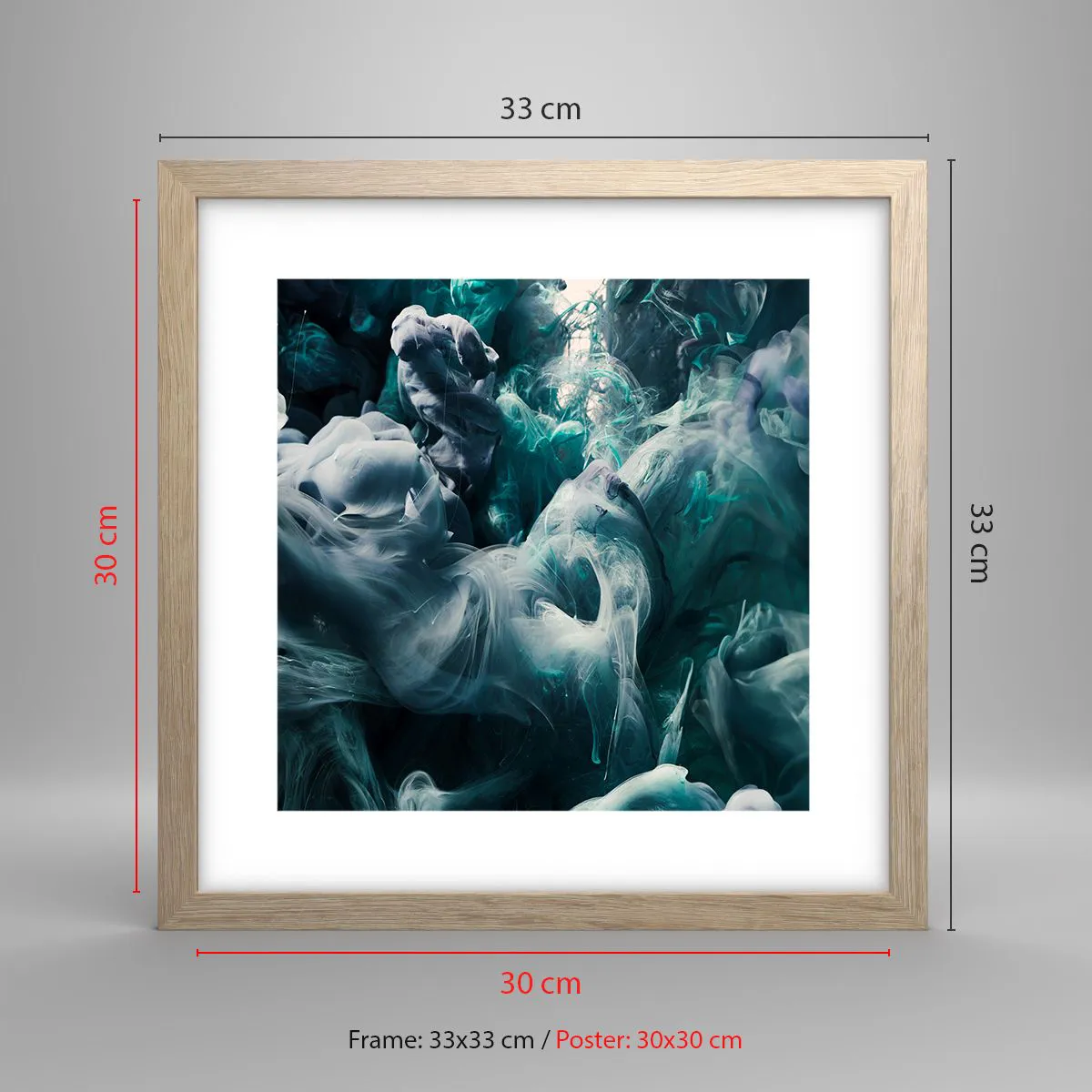 Plakat i ramme af lyst egetræ - Farvebevægelse - 30x30 cm