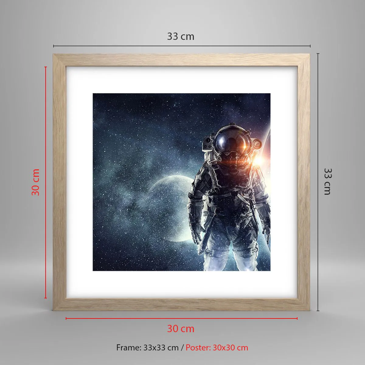 Plakat i ramme af lyst egetræ - Et kosmisk eventyr - 30x30 cm