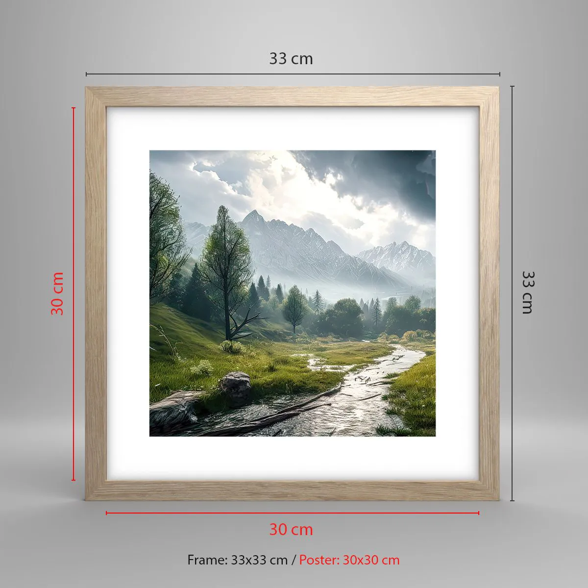 Plakat i ramme af lyst egetræ - Der og tilbage - 30x30 cm