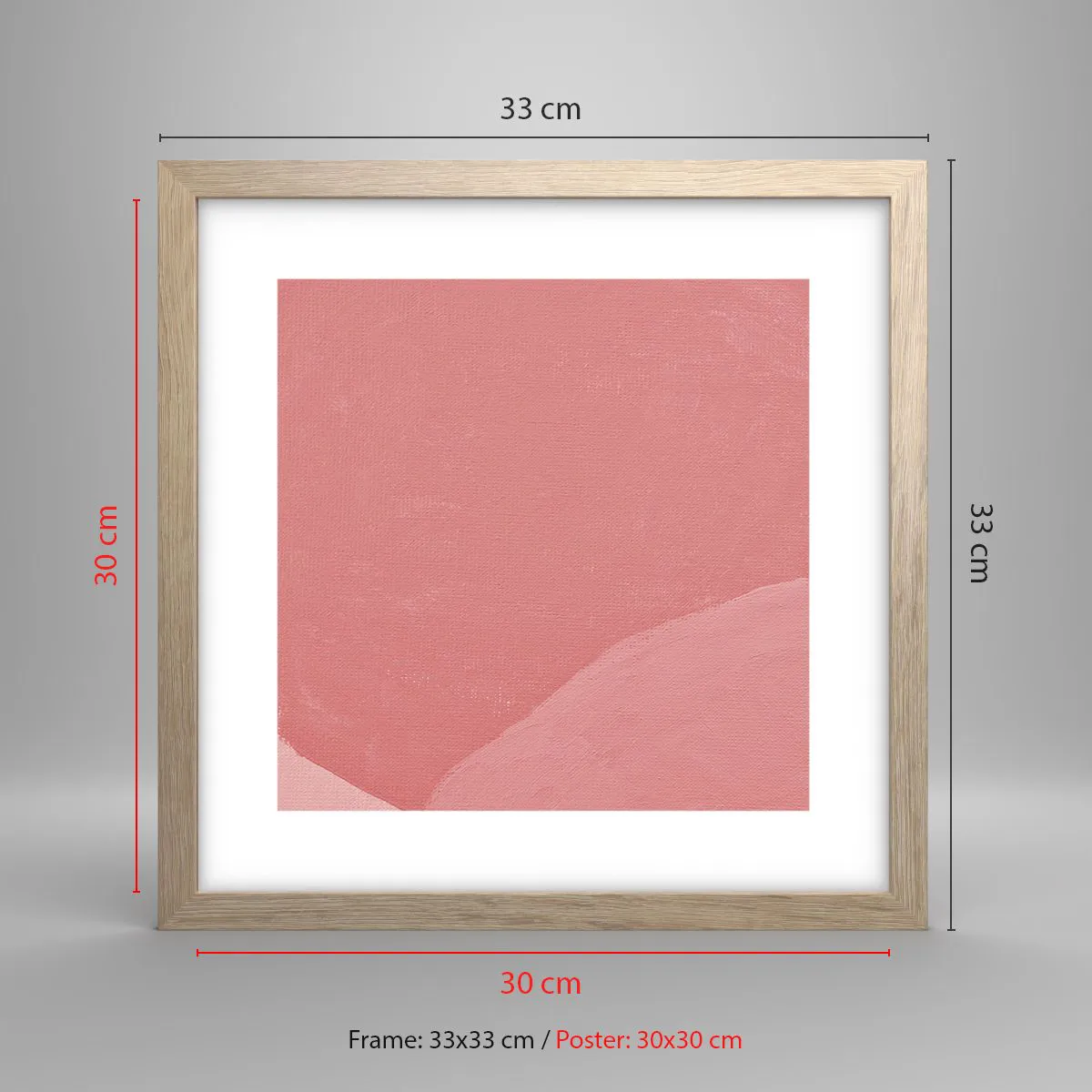 Plagát v ráme zo svetlého duba - Organická kompozícia v ružovej - 30x30 cm