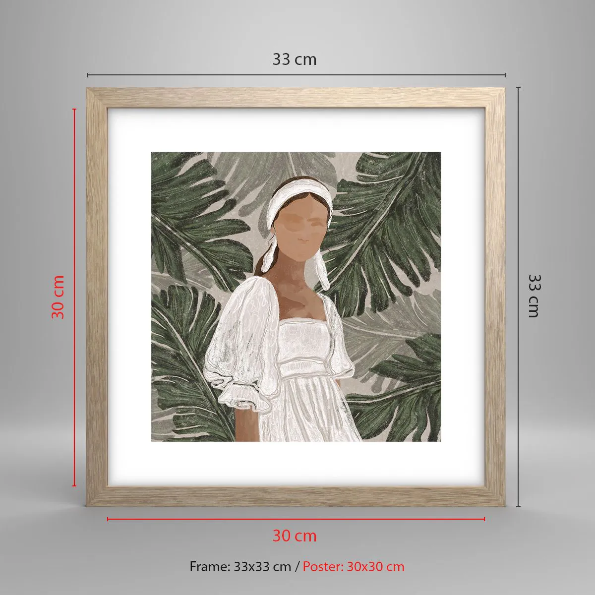 Plakat i ramme af lyst egetræ - Eksotisk portræt - 30x30 cm