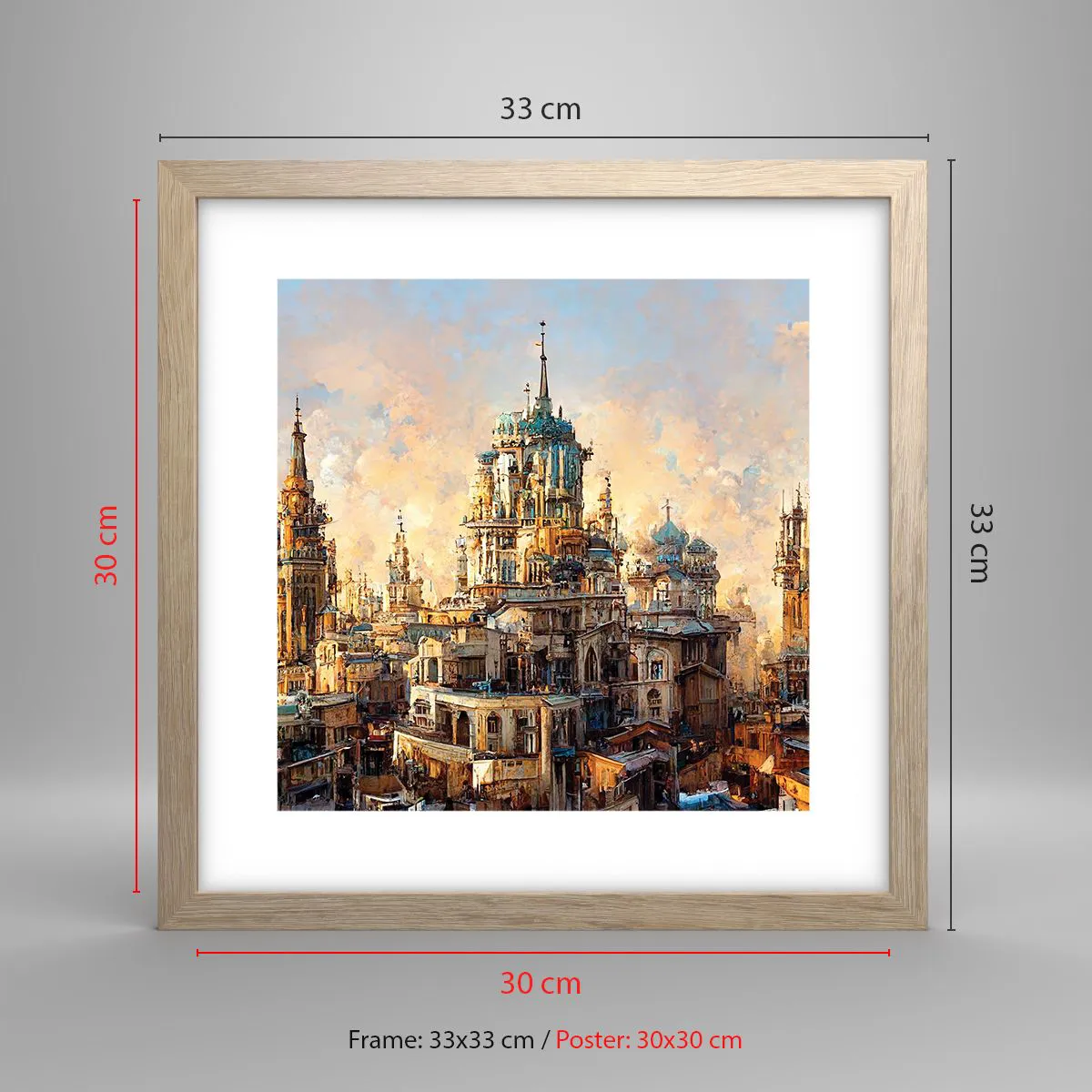 Plakat i ramme af lyst egetræ - En by af byer - 30x30 cm