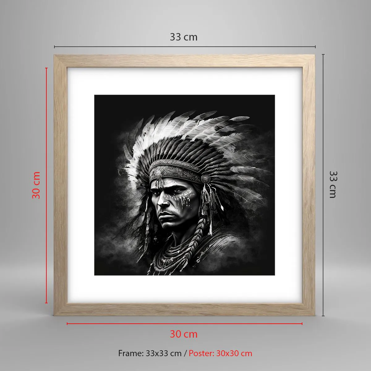 Plakat w ramie jasny dąb - Wódz i wojownik - 30x30 cm