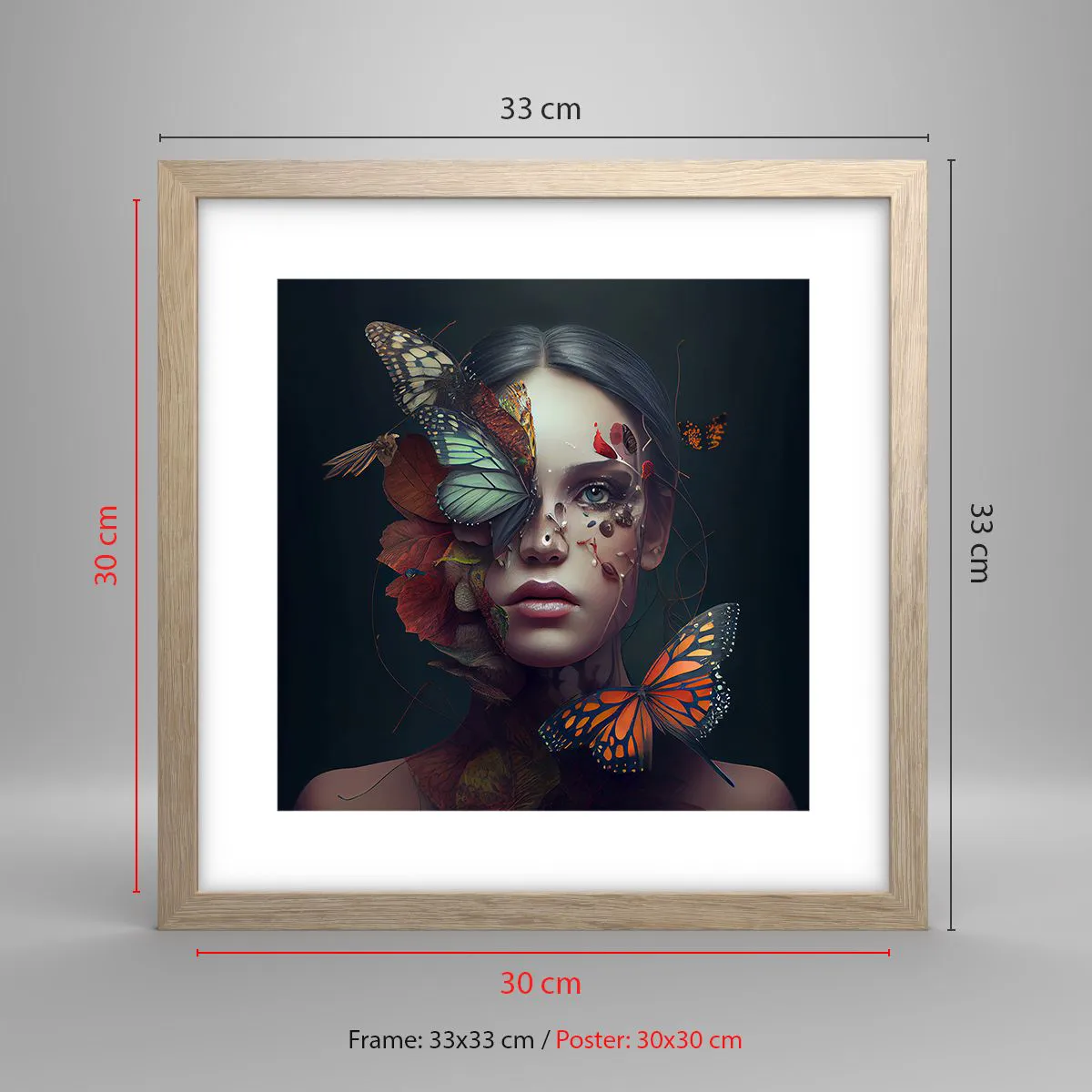 Poster in einem Rahmen aus heller Eiche - Wunderbare Metamorphose - 30x30 cm