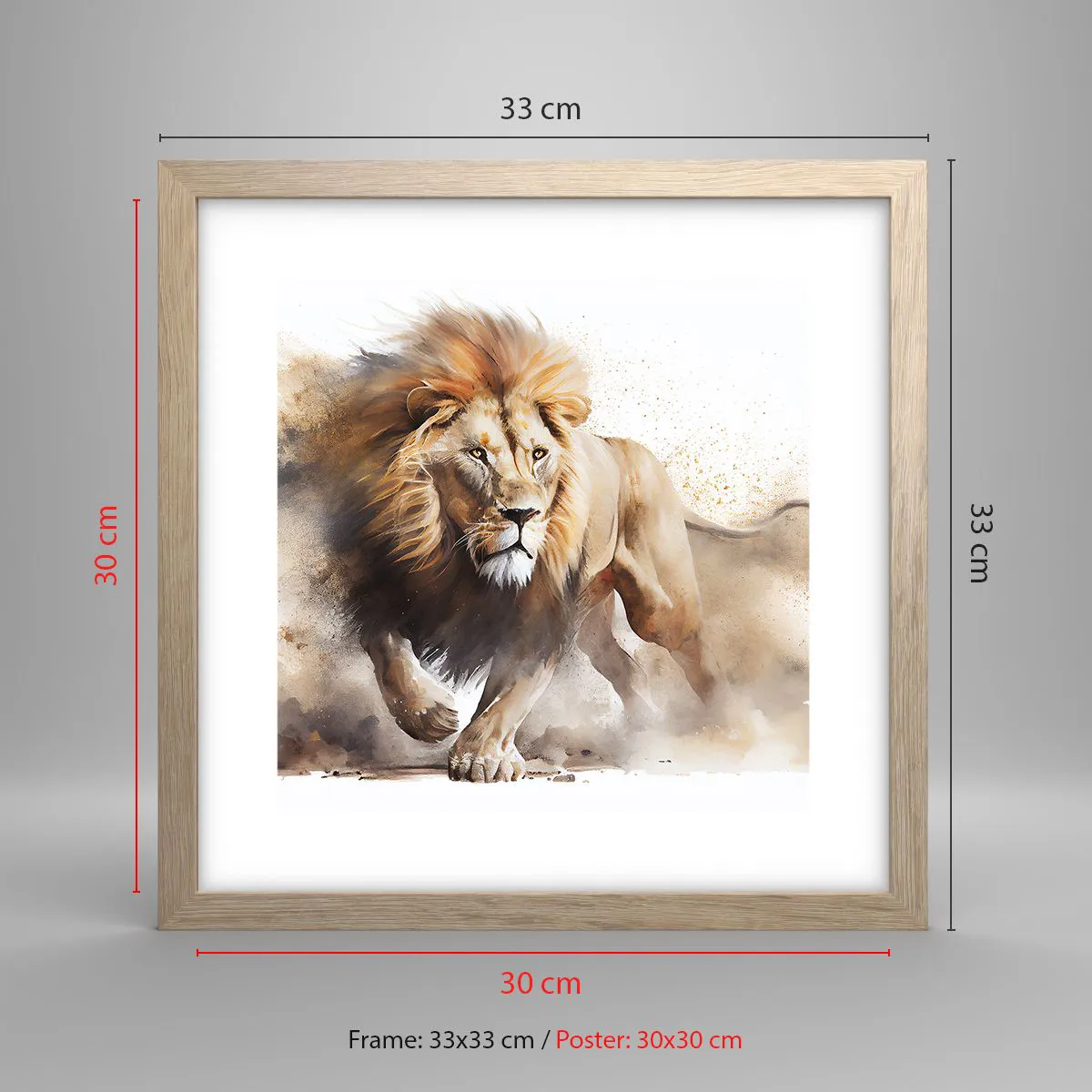 Plakat i ramme af lyst egetræ - Kongen er taget af sted - 30x30 cm