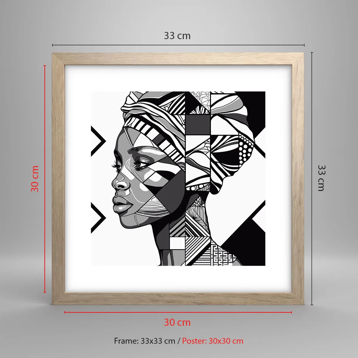 Poszter világos tölgy keretben - Etnikai portré - 30x30 cm