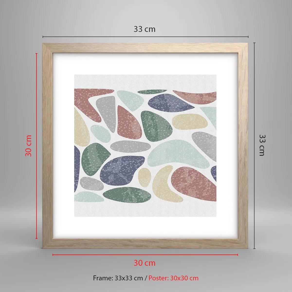 Plagát v ráme zo svetlého duba - Mozaika práškových farieb - 30x30 cm