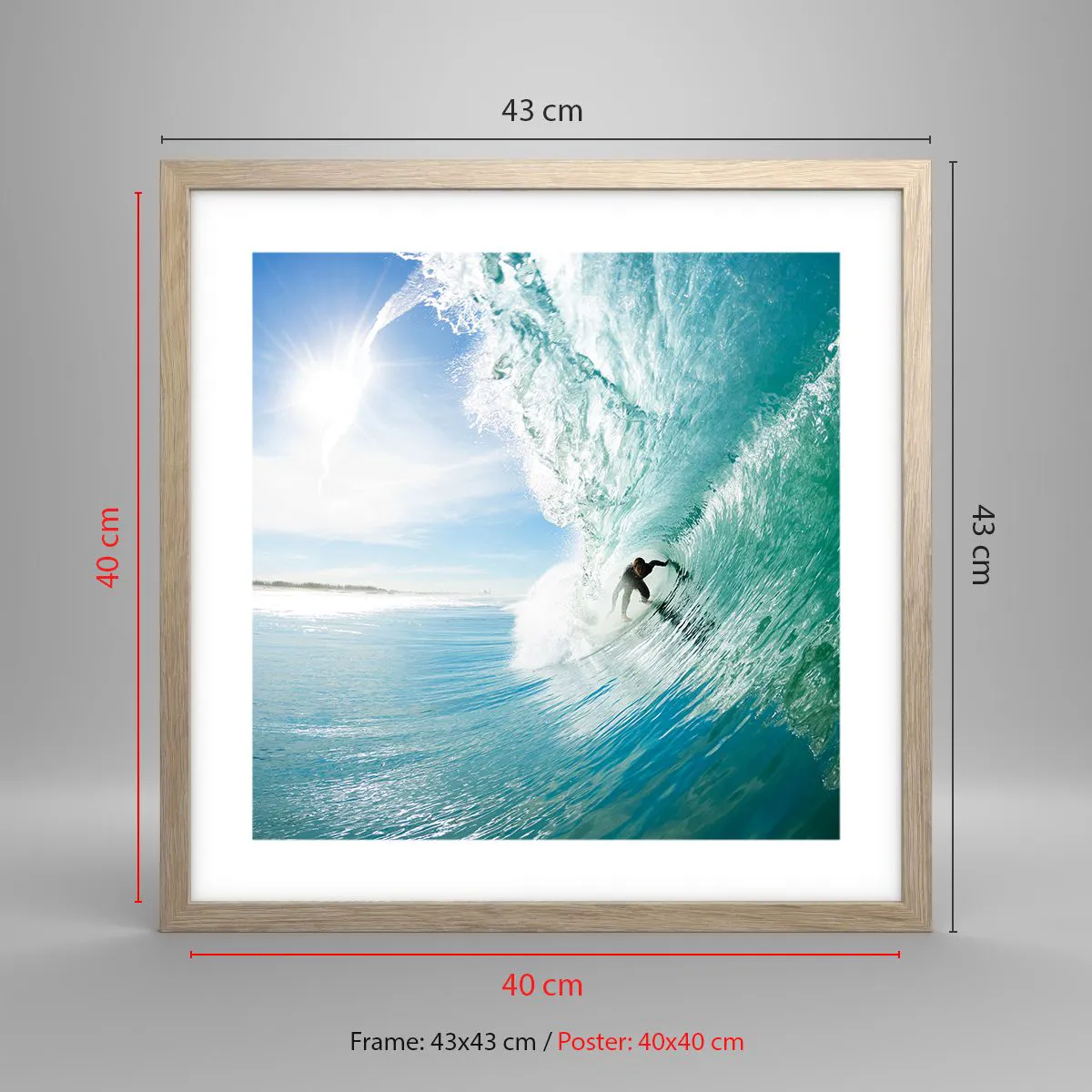 Poszter világos tölgy keretben - Mindig a hullámon - 40x40 cm