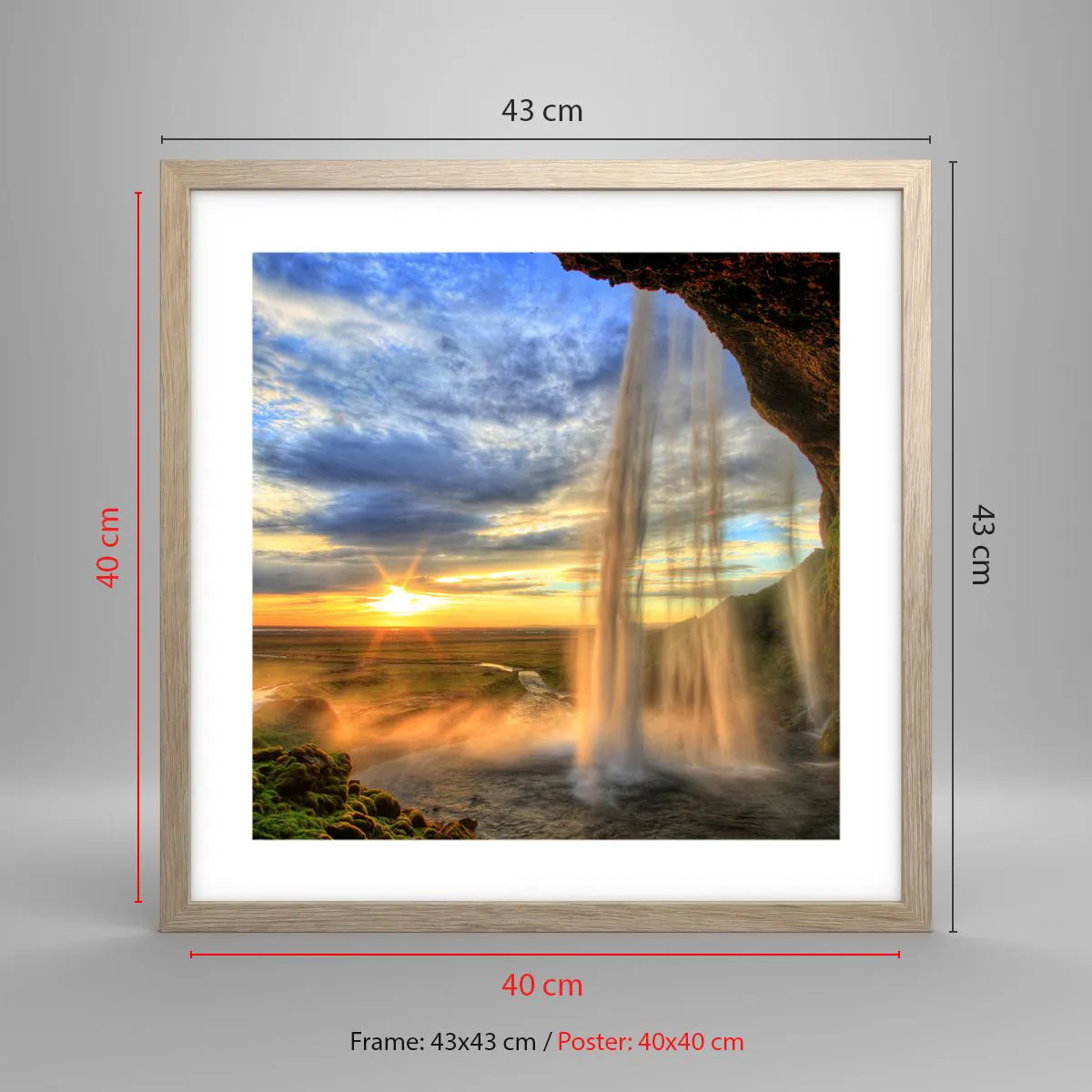 Plakat i ramme af lyst egetræ - Verden bag sløret af dråber - 40x40 cm