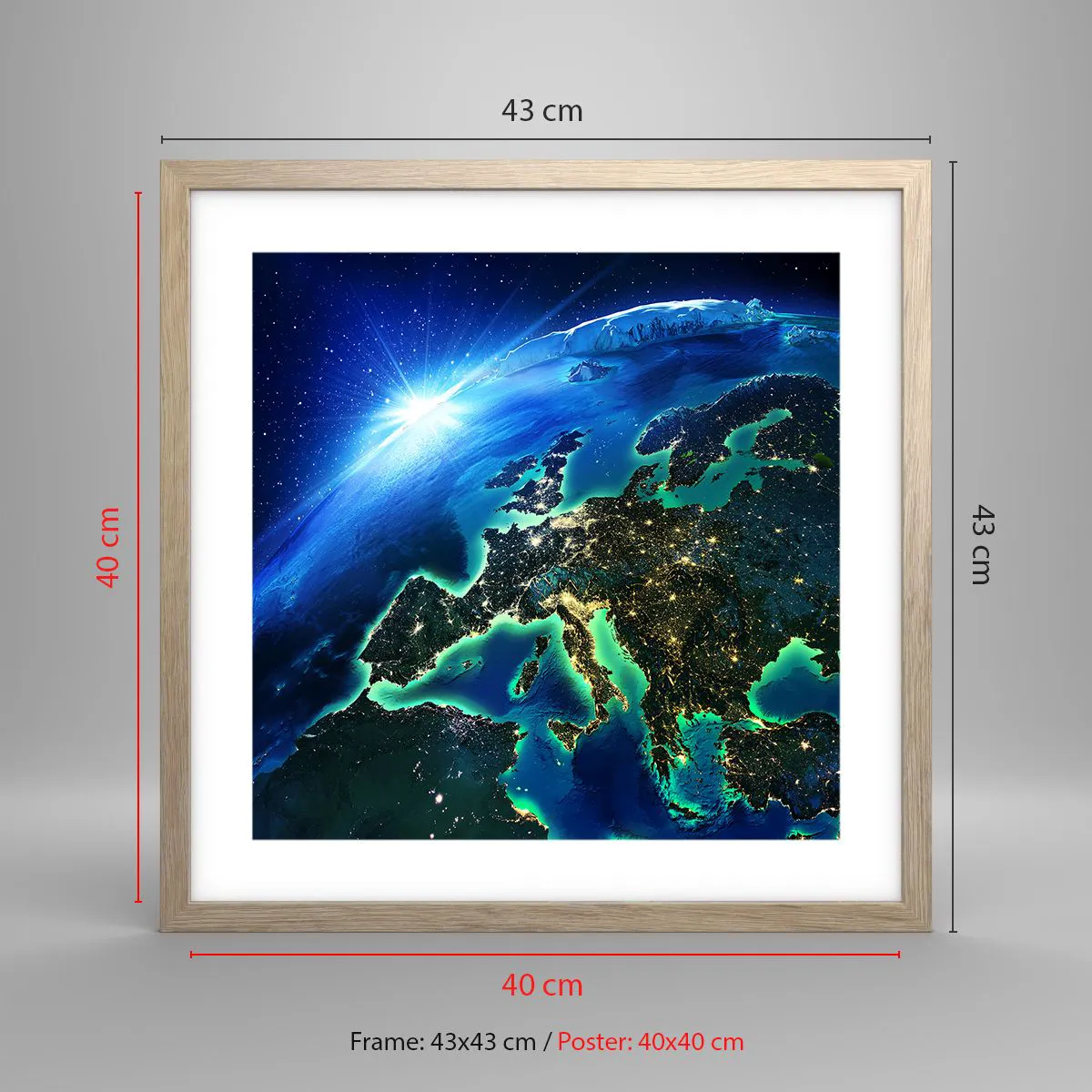 Poster în ramă de stejar deschis - O Europă scânteietoare - 40x40 cm