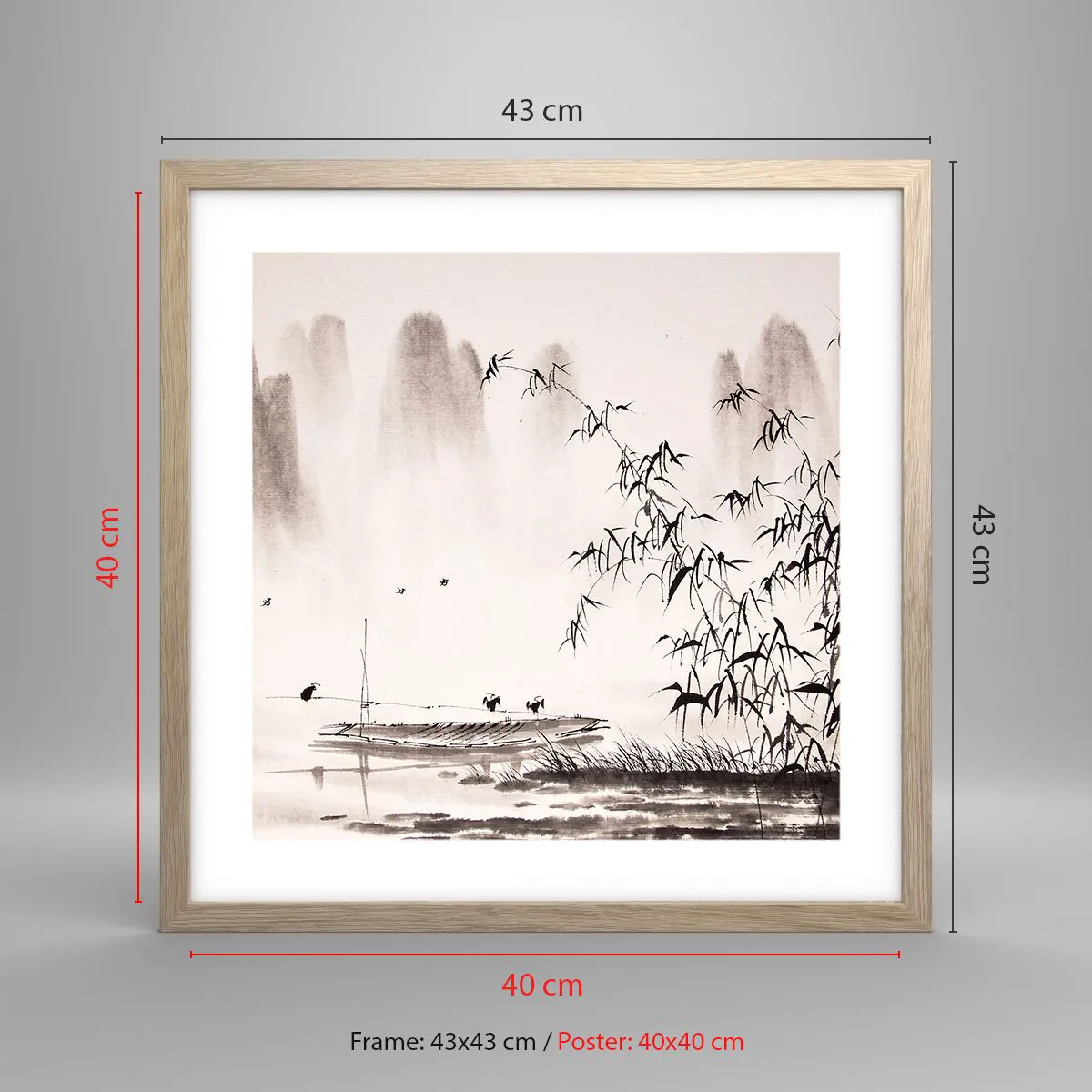 Plagát v ráme zo svetlého duba - Pokoj ryžových polí - 40x40 cm