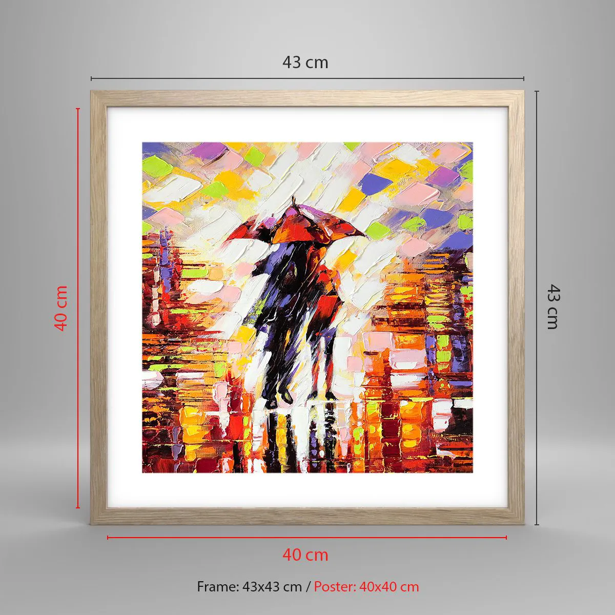 Pôster com moldura de carvalho claro - Juntos durante a noite e a chuva - 40x40 cm
