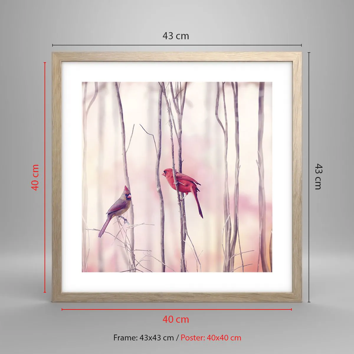 Plakat i ramme af lyst egetræ - Fortællingen om den lyserøde skov - 40x40 cm