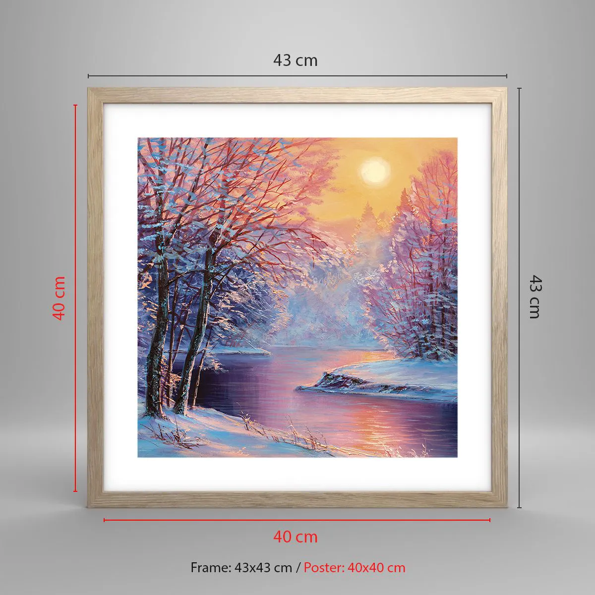 Affiche dans un chêne clair - Poster - Couleurs d'hiver - 40x40 cm