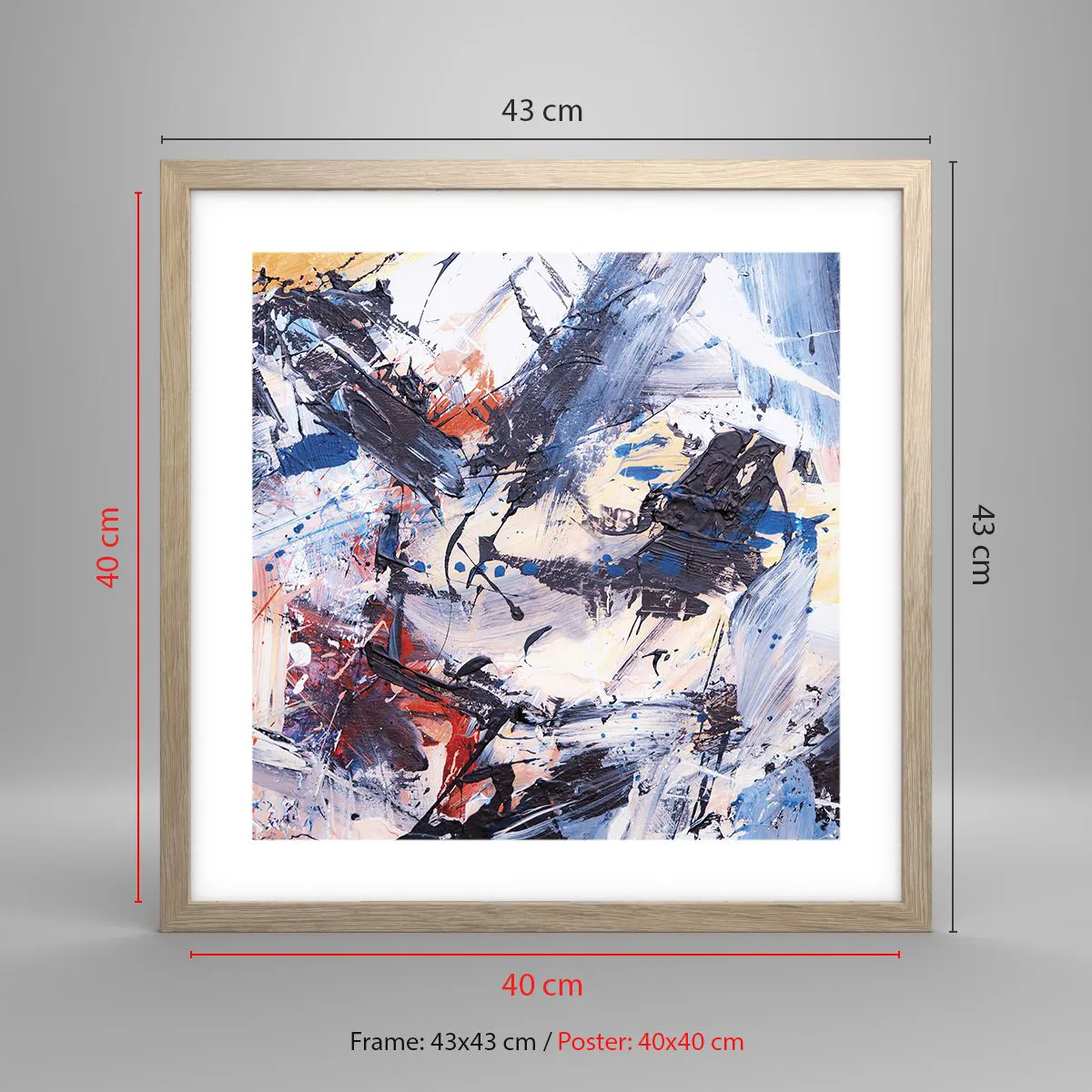 Póster en marco roble claro - Danza loca de la abstracción - 40x40 cm