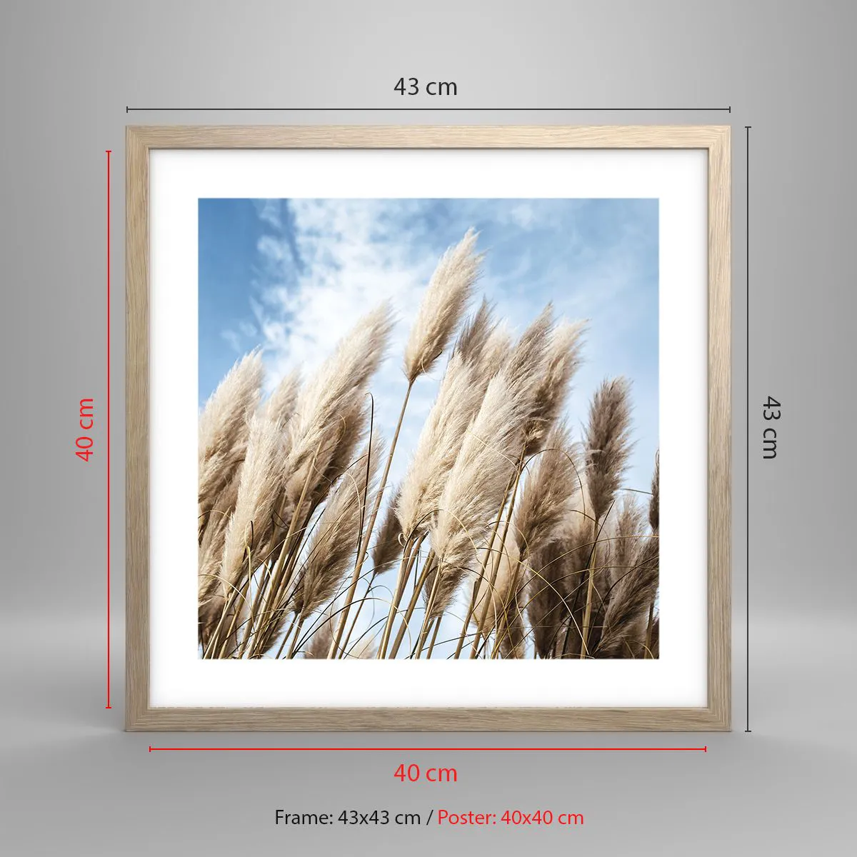 Plakat i ramme af lyst egetræ - Solrig og blæsende kærtegn - 40x40 cm